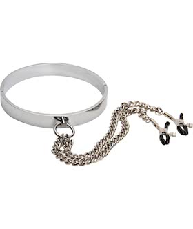 Lockable Metal Collar with Nipple Clamps