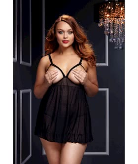 Sheer Babydoll w Open Cup Bra and Panty