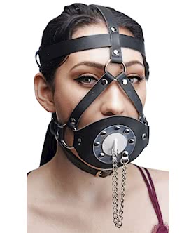 Plug Your Hole Open Mouth Leather Head Harness