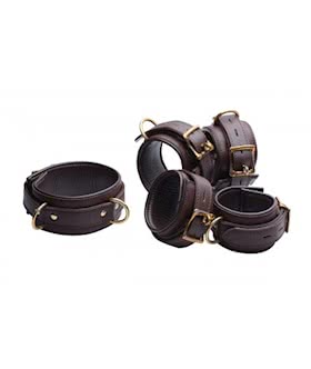Brown 5 Piece Locking Leather Bondage Set