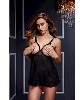 Sheer Babydoll w Open Cup Bra Pan