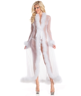 Sheer Glamour Robe With Feather Trim