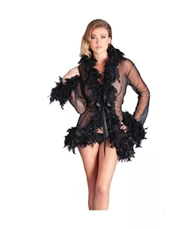Knee Length Feather Robe With Ribbon Ties - O/s
