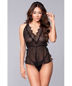 Lace Plunge Neck Romper  L