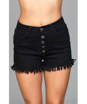 High Waisted Fringed Button Shorts