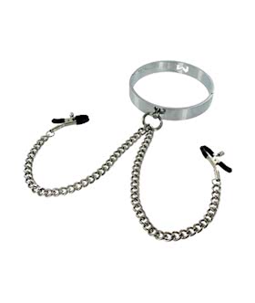 Chrome Slave Collar with Nipple Clamps Small Medium