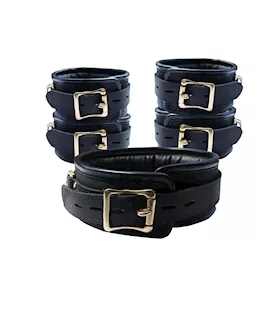 Bound X Padded Leather Cuffs And Collar Set