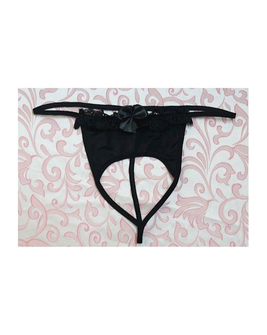 black sexy crotchless french maid gstring